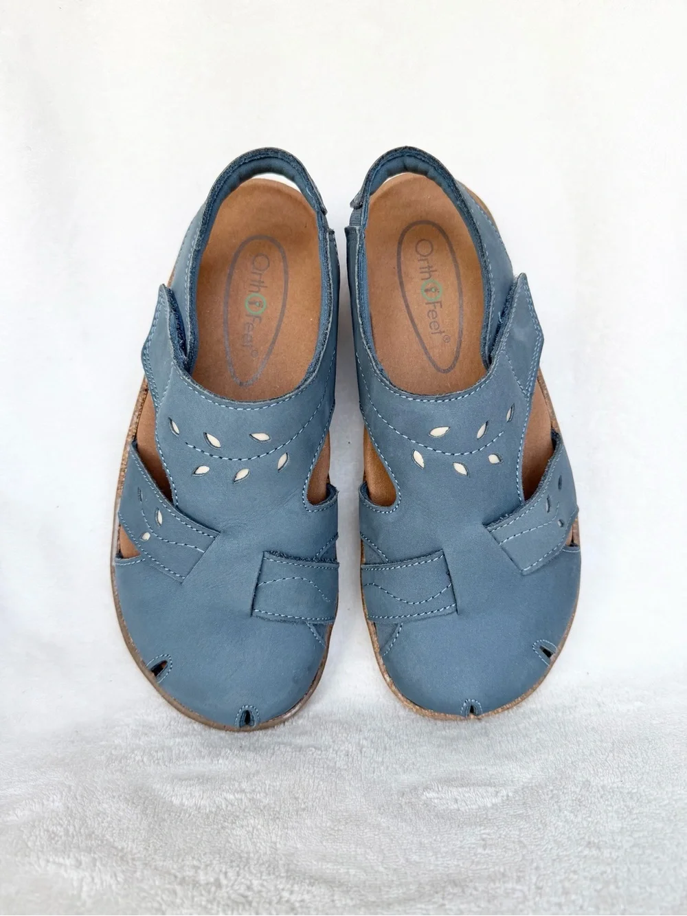 Orthofeet Women's Blue Leather Comfort Sandals Size 6 EUC